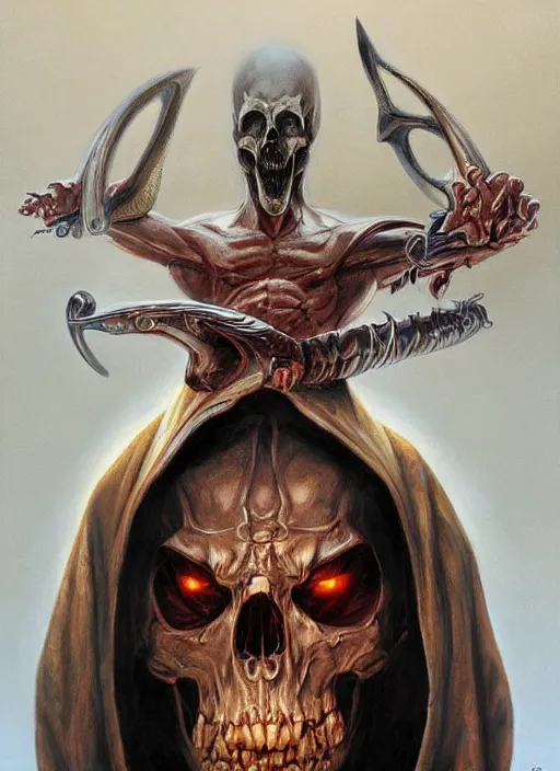 Prompt: a epic portrait of the god of death, art by boris vallejo and greg danton and denys tsiperko, detailed, hyperrealism, artstation