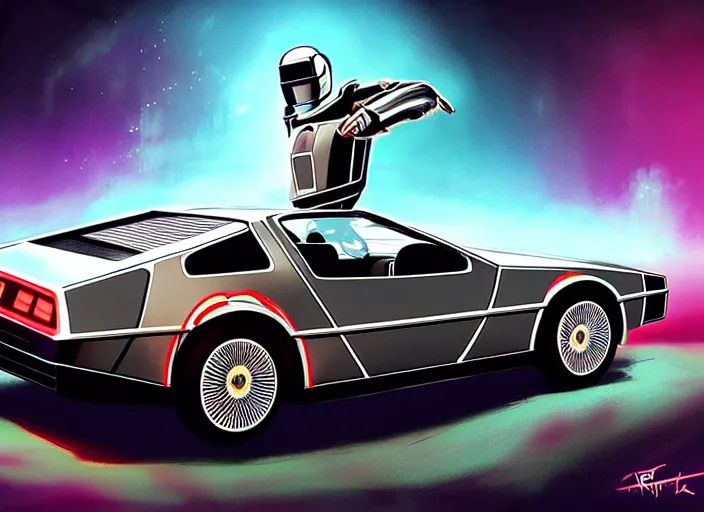 Image similar to concept art, delorean, knight rider, daft punk, tron legacy, vyle art