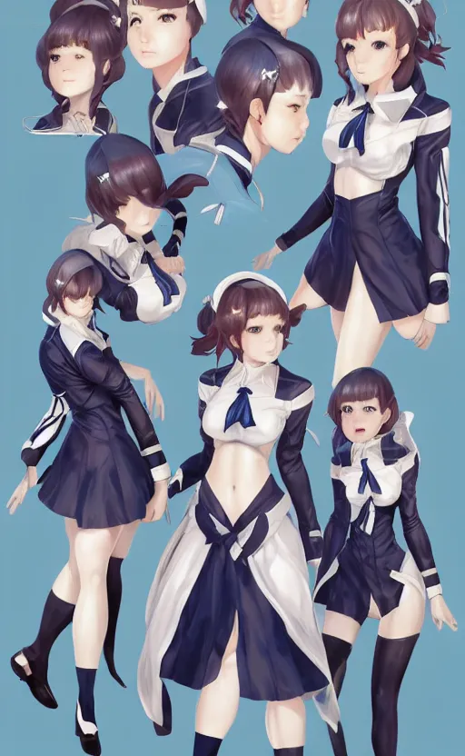 Prompt: full body, highly detailed, character art, octane, stunning, realistic lightning, realistic ocean, characters from azur lane, matte, sharp focus, intricate, 150mm, illustration, artstation, art by akio watanabe, realistic anatomy, smooth, female sailor uniforms