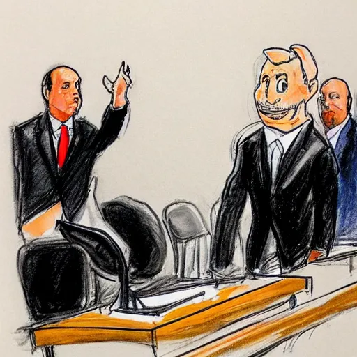 Image similar to alex jones courtroom sketch court trial dancing lobsters