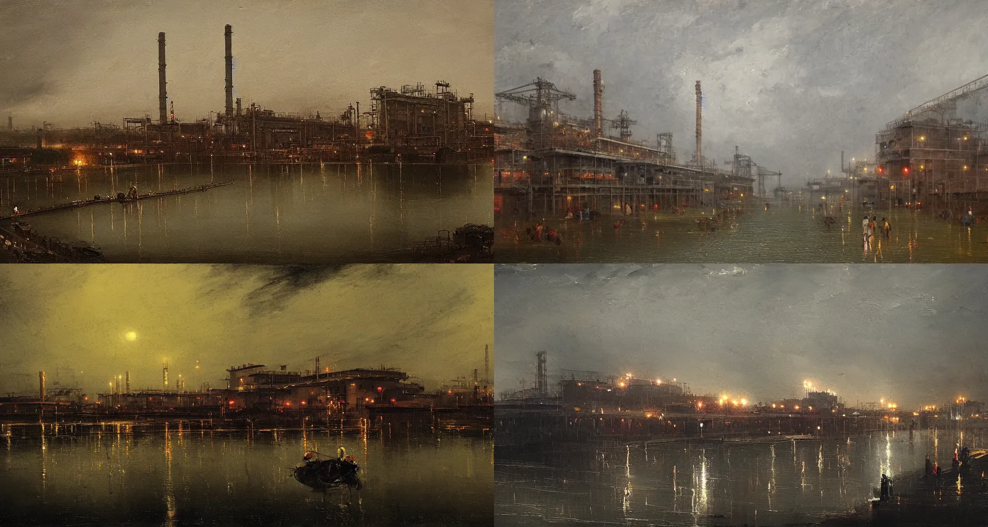 Prompt: Bhilai Steel Plant on a monsoon midnight, by Canaletto, trending on ArtStation, masterpiece