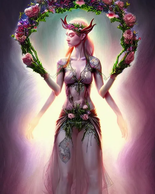 Image similar to digital art, centered full body elven bride with short hair, vivid flower crown ,intricate, veins, by James Jean and by artgerm, by ross tran , ultradetailed, charachter design, concept art, trending on artstation,