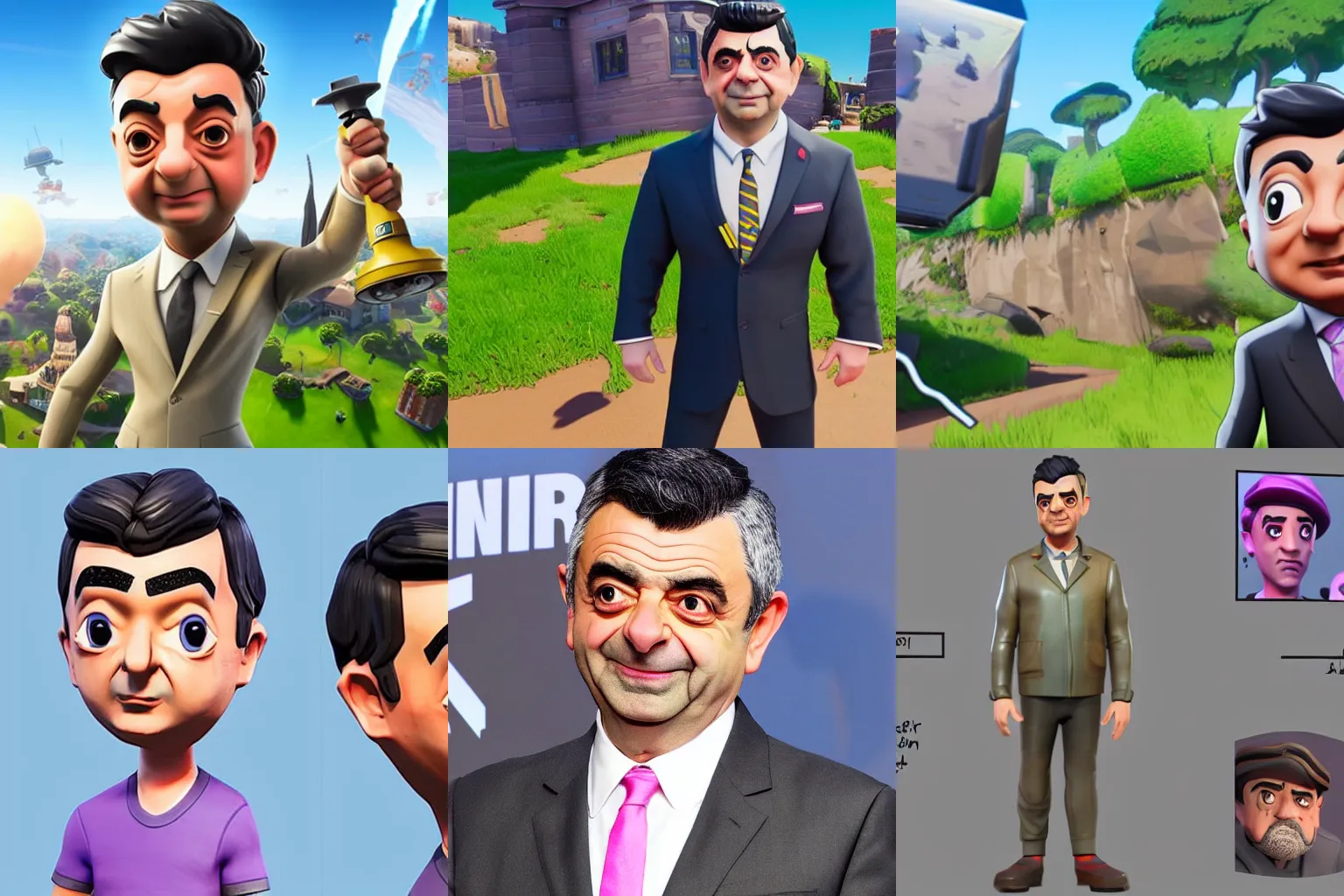 Prompt: rowan atkinson is a fortnite skin, Fortnite cartoon detail, art station, unreal engine, full body photo, gaming