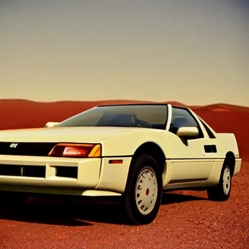 Image similar to 1 9 8 6 pontiac fiero, in the desert, film still, arriflex 3 5