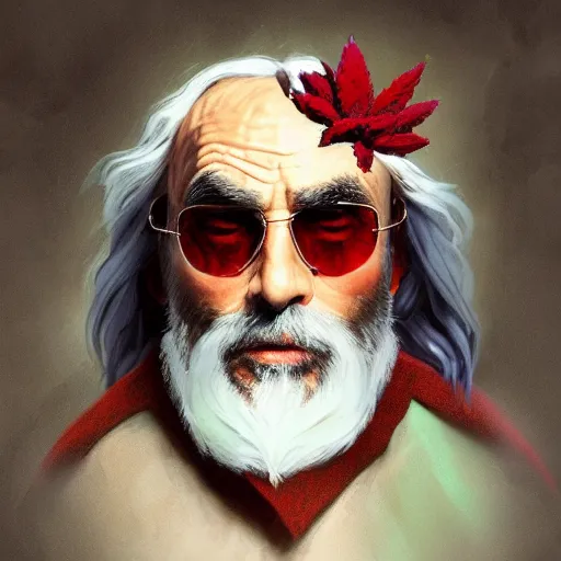 Image similar to stoner King Tommy Chong wears a doublet whilst wearing a red velvet cape and marijuana flower calyx trichome crown edward julius detmold jehan choo jeff simpson arkhip kuindzhi raphael lacoste guillem h. pongiluppi grisaille