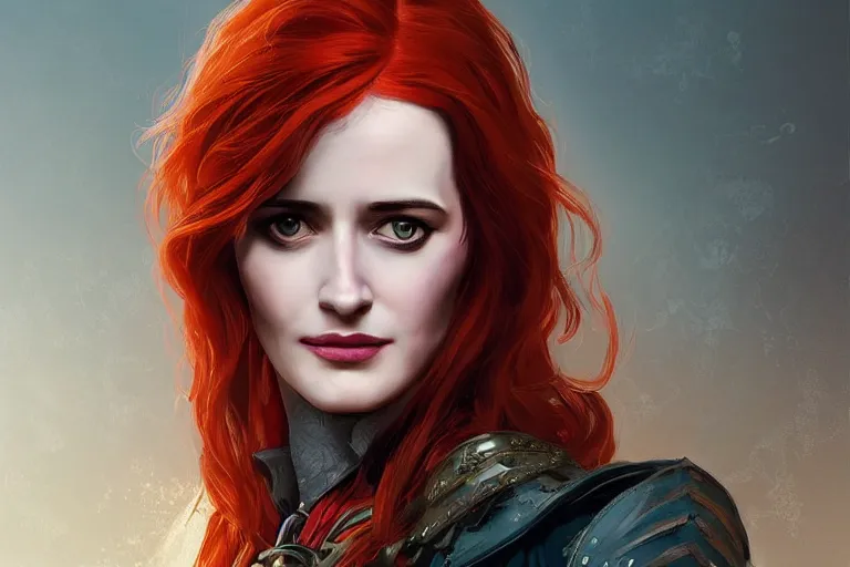 Prompt: A portrait of Eva Green as Triss from the Witcher in her alternative outfit Game by Ruan Jia and Mandy Jurgens and Artgerm and william-adolphe bouguerea, highly detailed, trending on artstation, award winning, H 768