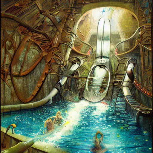 Prompt: human - shaped waterpark painting by brain froud, charles vess, cinematic lighting, epic composition, highly detailed