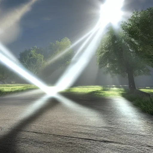 Prompt: long square in heaven, god rays, ray tracing, unreal engine, hyper realistic, fantastic art, highly detailed