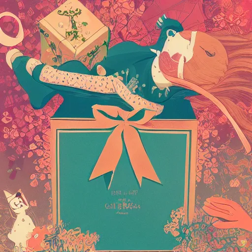 Image similar to infinite gift box inside gift box inside gift box inside gif box, like matriochkas, illustration by victo ngai