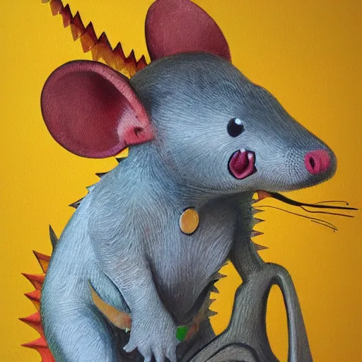 Image similar to dino mouse, spikey head, mouse face fine art