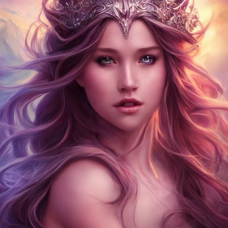 Image similar to beautiful cinematic fantasy poster, a beautiful princess like a disney princess hybrid with flowing illuminated hair, beautiful glowing galaxy eyes, wideshot ultrawide angle epic scale, hybrid from The Elden Ring and art direction by Darius Zawadzki ;by artgerm; wayne reynolds art station; cinematic quality character render; low angle; ultra high quality model; production quality cinema model;