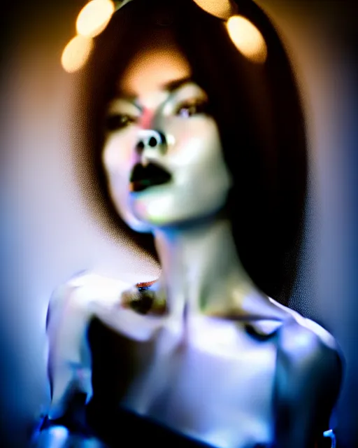 Image similar to black and white dreamy young beautiful female artificial intelligence, cinematic, rim light, bokeh, photo - realistic, elegant, high detail, 8 k, masterpiece, styled by iris van herpin, photo taken in 1 9 3 0