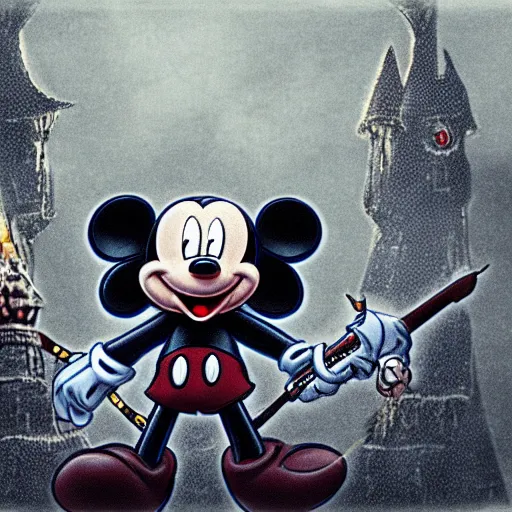 Prompt: Mickey mouse as a dark souls boss by Tetsuya Ishida