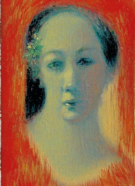 Prompt: an extreme close - up abstract portrait of a lady enshrouded in an impressionist representation of mother nature and the meaning of life by igor scherbakov, abstract, thick visible brush strokes, figure painting by anthony cudahy and rae klein, vintage postcard illustration, minimalist cover art by mitchell hooks