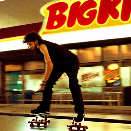 Image similar to kenny g skateboarding in the burger king lounge, epic, cinematic, realism, ultra detailed, 8 k