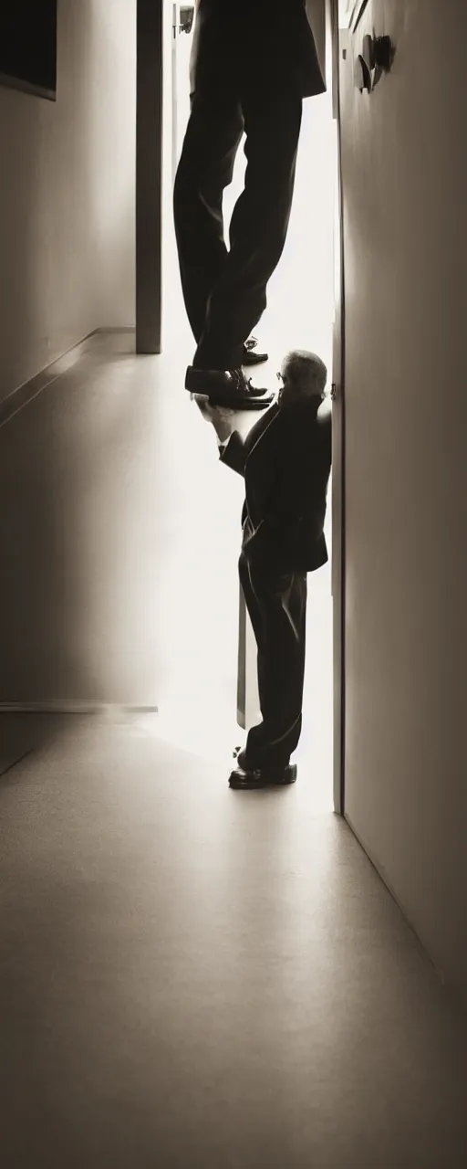 Image similar to man standing in the doorway, fancy shoes, dramatic lighting