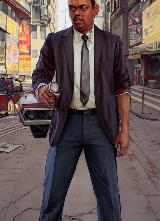 Image similar to portrait of Lester from GTA V as a stree photographer, full length shot, shining, 8k highly detailed, sharp focus, illustration, art by artgerm, mucha, bouguereau