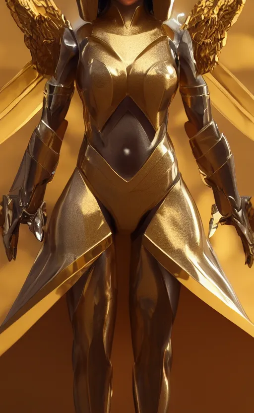 Image similar to Concept art, angel knight girl in golden and silver armor adorned with sapphire gems, artstation trending, octane render, cinematic, highly detailded