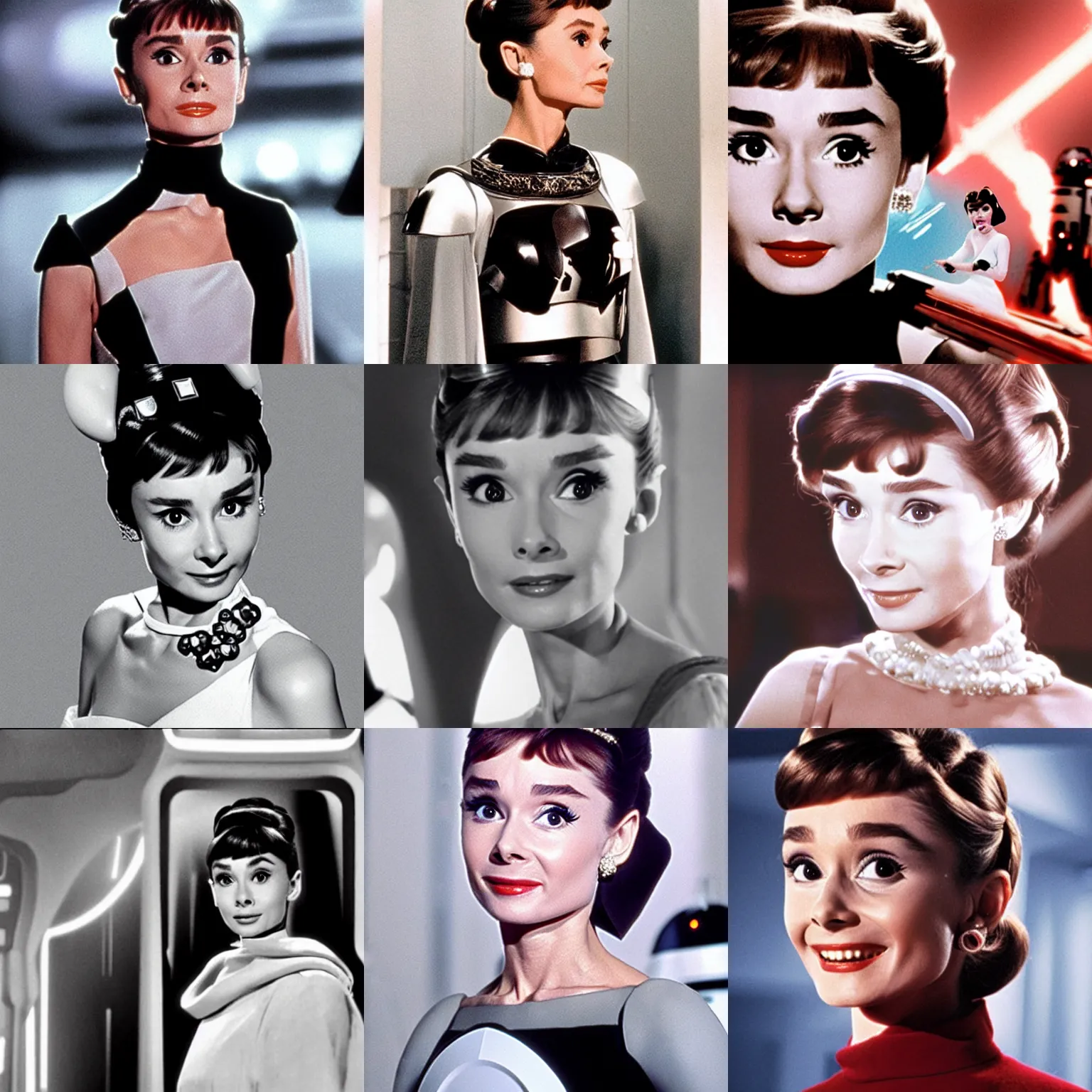 Prompt: Audrey Hepburn as Leia Princess in Star Wars movie