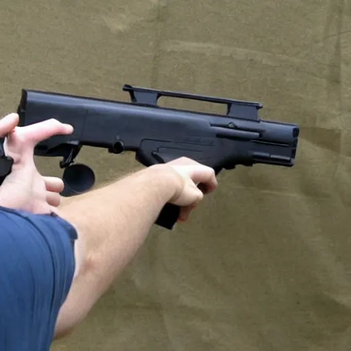 Image similar to a new type of gun being tested out on a piece of metal by a group of people.