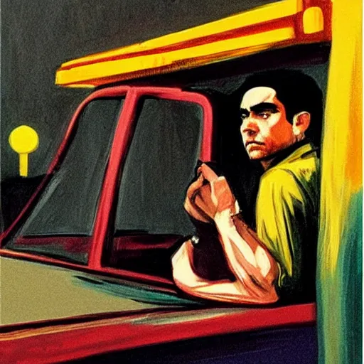 Image similar to taxi driver, a movie by martin scorsese, in a style of edward hopper