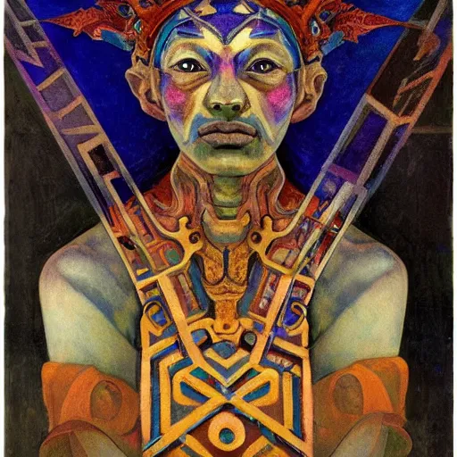 Image similar to the bone crown, by Annie Swynnerton and Nicholas Roerich and Diego Rivera, blue skin, elaborate costume, iridescent beetles, geometric ornament, rich color, dramatic cinematic lighting, smooth, sharp focus, extremely detailed