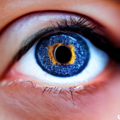 Prompt: beautiful photo, iris human's eye photo, without eye, black background, closeup shot, high resolution, high detail, hyper realistic, 4K, 8K