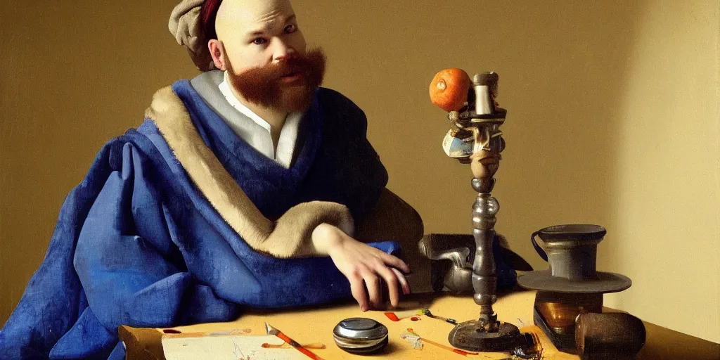 Image similar to a detailed portrait of Tobias Funke painted by Vermeer