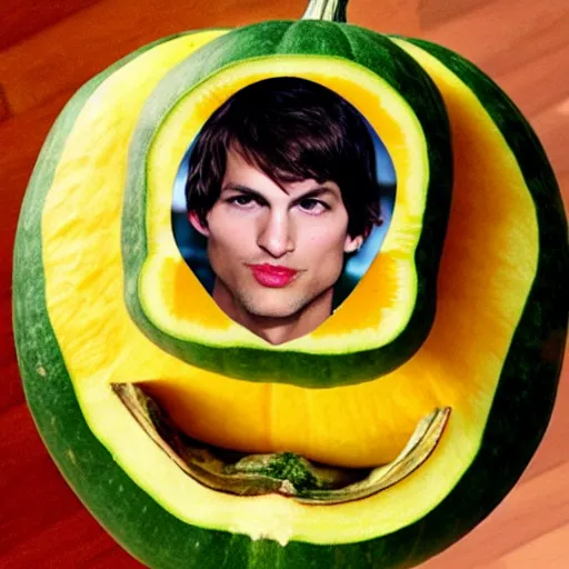 Image similar to ashton kutcher face on a squash