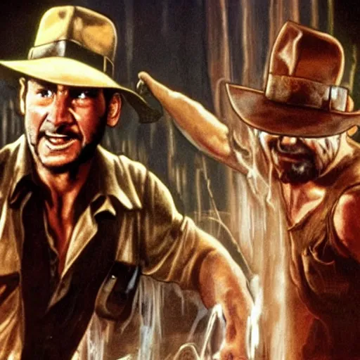 Image similar to a still of from the movie indiana jones and the temple of doom crossover with the game demon's souls