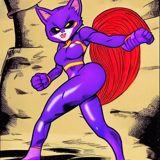 Prompt: Red Catgirl, the enemy of Purple Catgirl, drawn by Rob Liefeld.