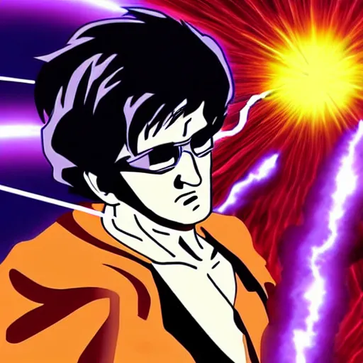 Prompt: John Lennon firing a Kamehameha energy blast, dragon ball Z