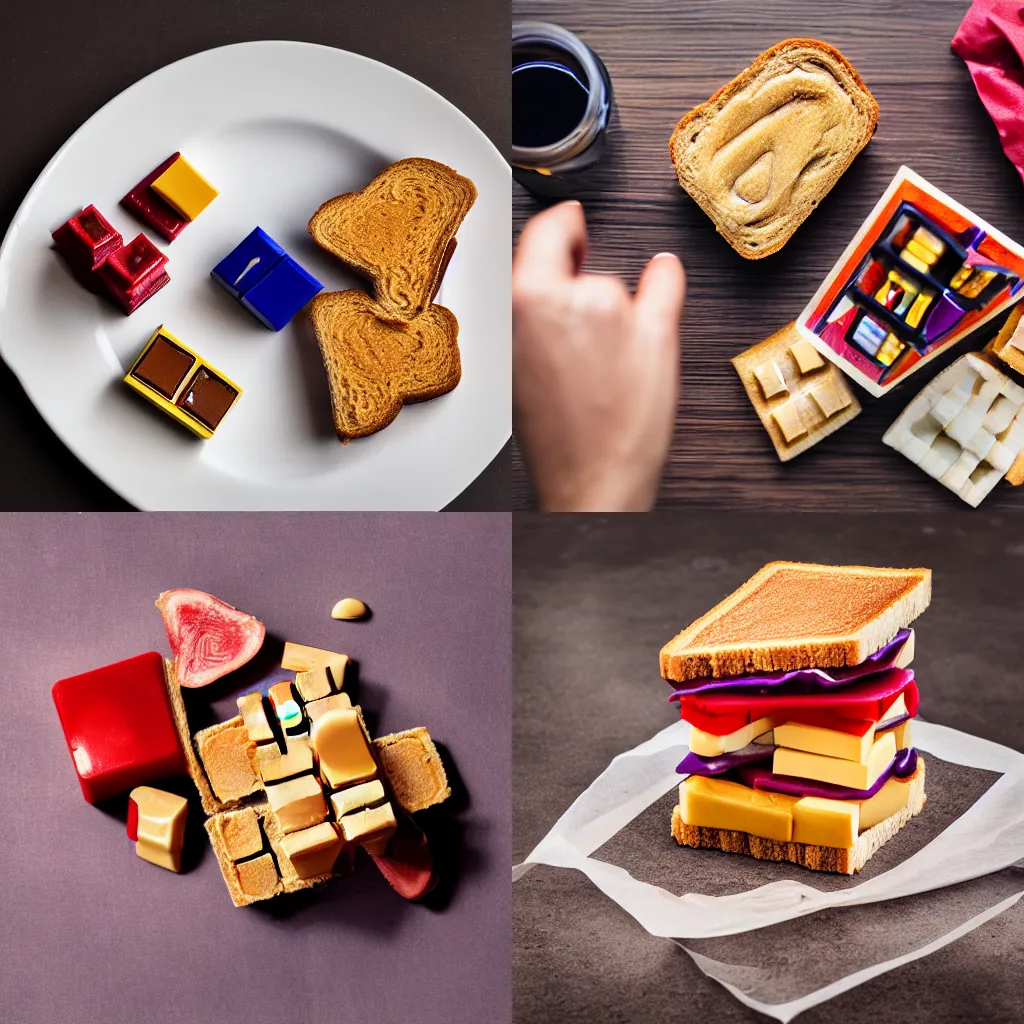 peanut butter and jelly sandwich, Rubik's cube, 4k, Stable Diffusion