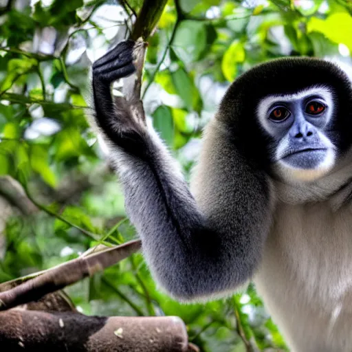 Image similar to a gibbon with a top hat