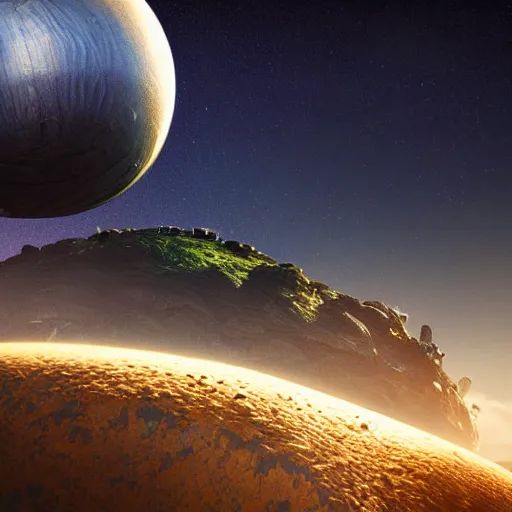 Prompt: alien planet surface with night sky, highly detailed, photorealistic portrait, bright studio setting, studio lighting, crisp quality and light reflections, unreal engine 5 quality render