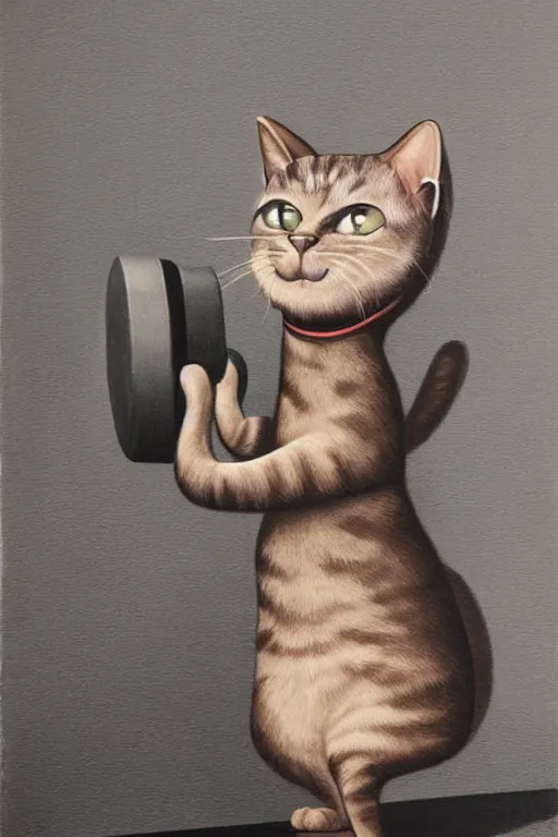 Image similar to anthro cat working out in the gym, an ultrafine detailed painting by mark ryden, trending on deviantart, pop surrealism, whimsical, lowbrow, grotesque