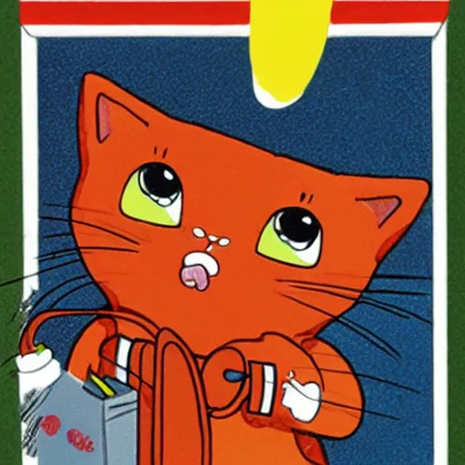 Prompt: a crying cat by richard scarry