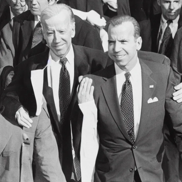 Image similar to Joe Biden walking with Lee Harvey Oswald as walmart