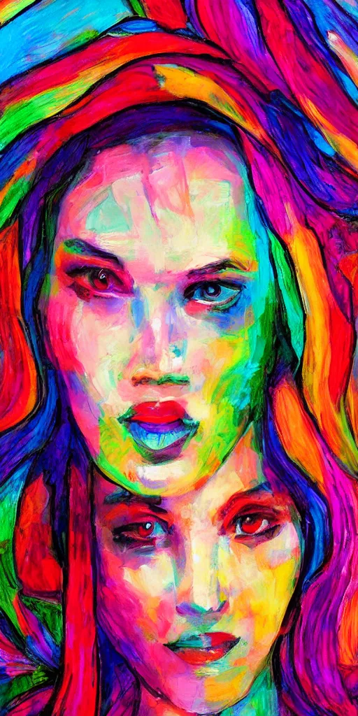 Prompt: colorful artwork of a woman by par0llel