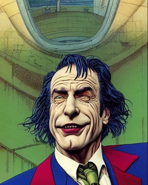 Image similar to portrait of saul goodman as the joker, illustration, art by jean giraud and peter elson