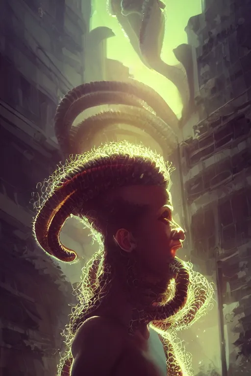 Image similar to portrait, medusa, dynamic lighting, volumetric, bokeh, cinematic, extremly high detail, photo realistic, cinematic lighting, post processed, concept art, artstation, matte painting, style by eddie mendoza, raphael lacoste, alex ross