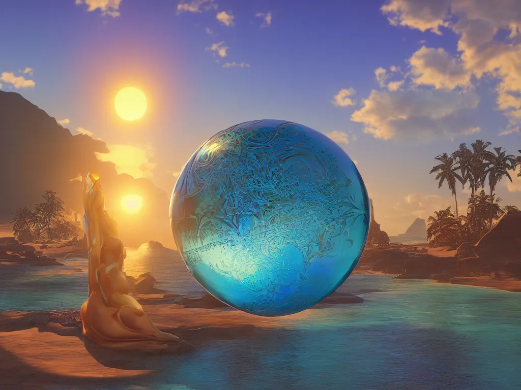 Prompt: 3 d render, sunlight study, kauai, the orb of truth, art nouveau, by martin johnson heade and ( ( ( ( ( lisa frank ) ) ) ) ), 8 k, sharp focus, octane render