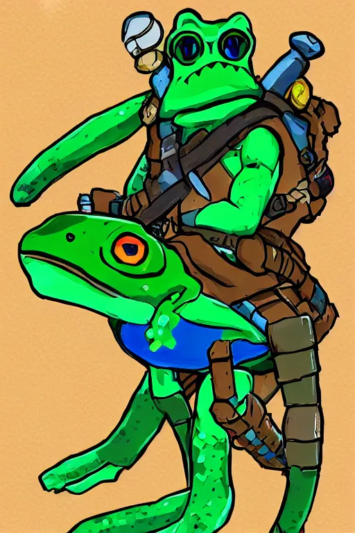 Image similar to an in game portrait of frogmancer from the legend of zelda breath of the wild, breath of the wild art style.