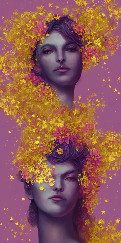 Prompt: man made of beautiful flowers and stars. fantasy art. trending on artstation. 4 k. pastel. golden foil. elegant