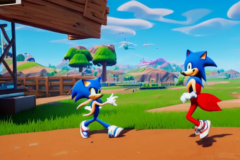 Image similar to sonic dancing in fortnite, gameplay