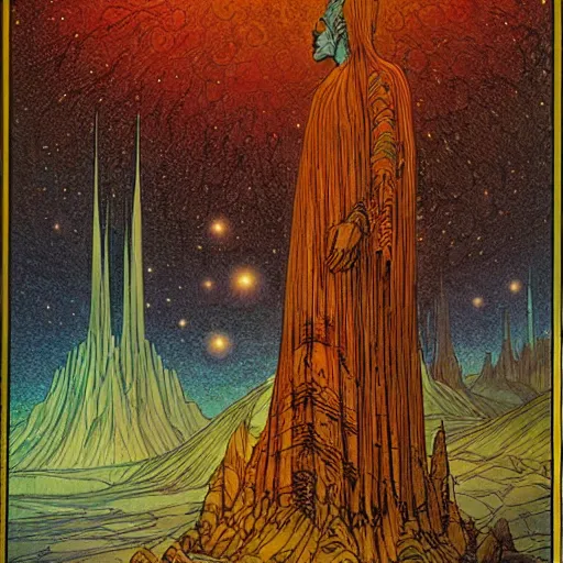 Prompt: Liminal space in outer space by Franklin Booth, colorized