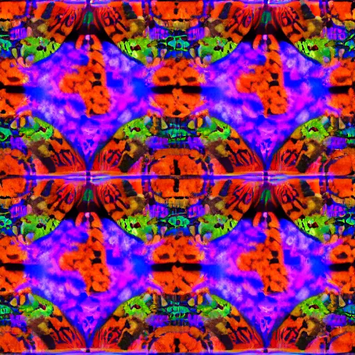 Prompt: colorful 3 d autostereogram illusion puzzle with psychedelic mushrooms dancing among a tie dye desert of peyote | symmetrical seamless tile