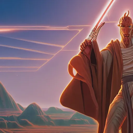 Image similar to the second coming of jar jar binks by dan mumford, yusuke murata, makoto shinkai, ross tran, cosmic, heavenly, god rays, intricate detail, cinematic, 8 k, cel shaded, unreal engine, featured on artstation, pixiv