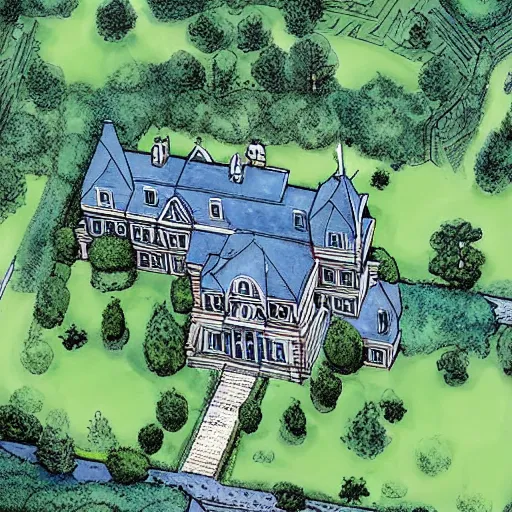 Prompt: aerial view of the x - mansion, by jim lee