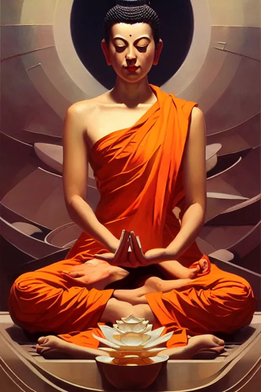 Image similar to buddhism, futurism, painting by greg rutkowski, j. c. leyendecker, artgerm